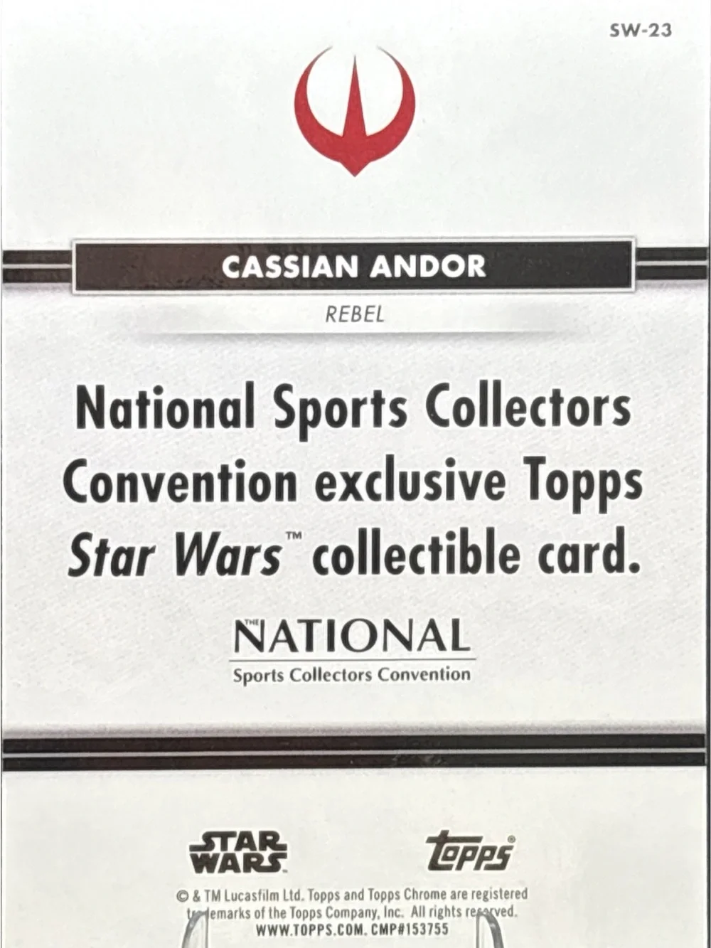 Topps Chrome Star Wars Cassian Andor Trading Card - Nationals LE Print Holo Foil